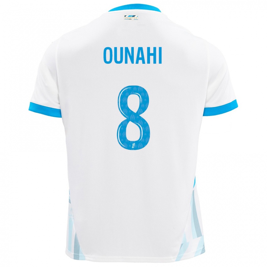 Hombre Camiseta Azzedine Ounahi #8 Blanco Azul Cielo 1ª Equipación 2024/25 La Camisa México