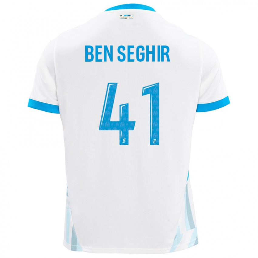 Hombre Camiseta Salim Ben Seghir #41 Blanco Azul Cielo 1ª Equipación 2024/25 La Camisa México