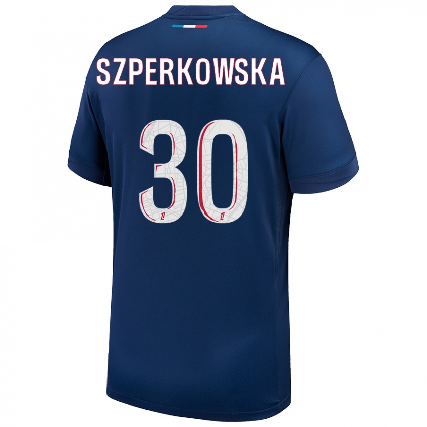 Hombre Camiseta Oliwia Szperkowska #30 Azul Marino Blanco 1ª Equipación 2024/25 La Camisa México