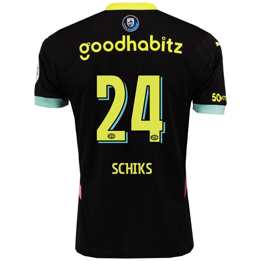 Hombre Camiseta Niek Schiks #24 Negro Amarillo 2ª Equipación 2024/25 La Camisa México