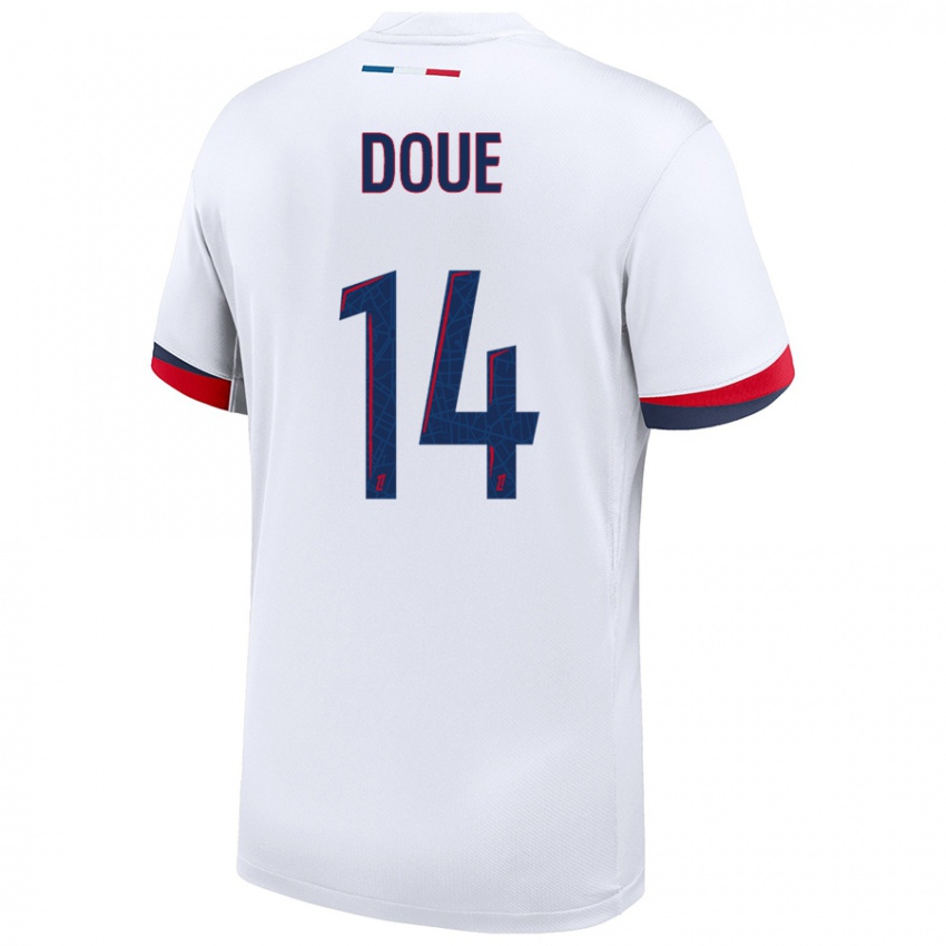 Hombre Camiseta Désiré Doué #14 Blanco Azul Rojo 2ª Equipación 2024/25 La Camisa México