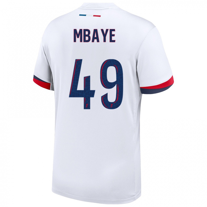 Hombre Camiseta Ibrahim Mbaye #49 Blanco Azul Rojo 2ª Equipación 2024/25 La Camisa México