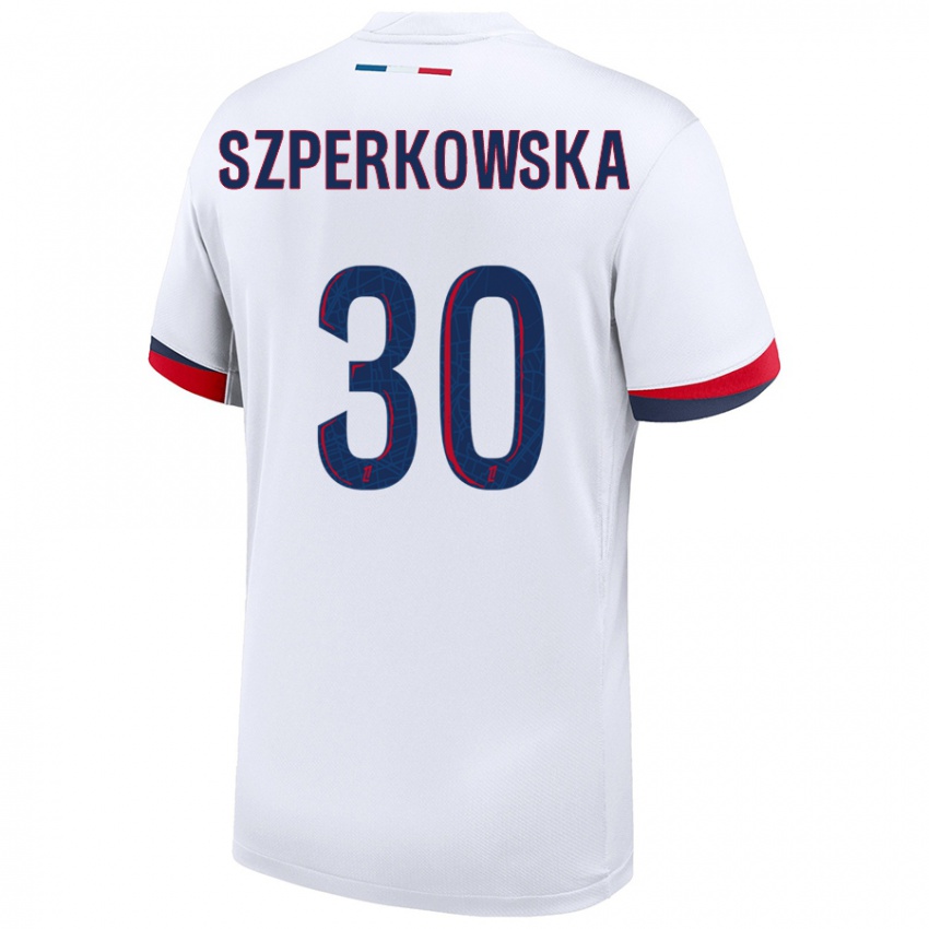 Hombre Camiseta Oliwia Szperkowska #30 Blanco Azul Rojo 2ª Equipación 2024/25 La Camisa México