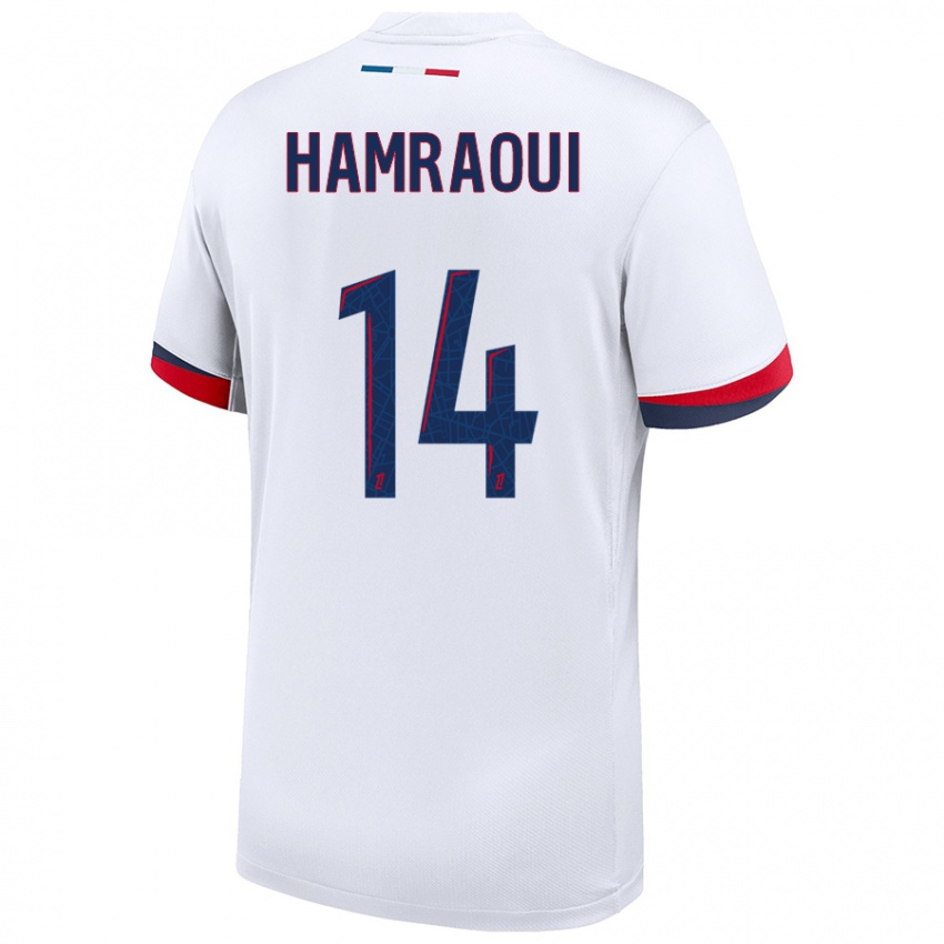 Hombre Camiseta Kheira Hamraoui #14 Blanco Azul Rojo 2ª Equipación 2024/25 La Camisa México