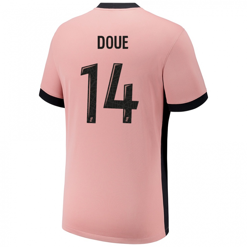 Hombre Camiseta Désiré Doué #14 Rosa Óxido Equipación Tercera 2024/25 La Camisa México