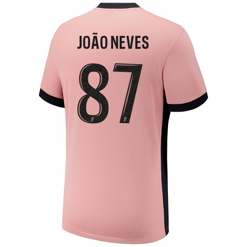 Hombre Camiseta João Neves #87 Rosa Óxido Equipación Tercera 2024/25 La Camisa México