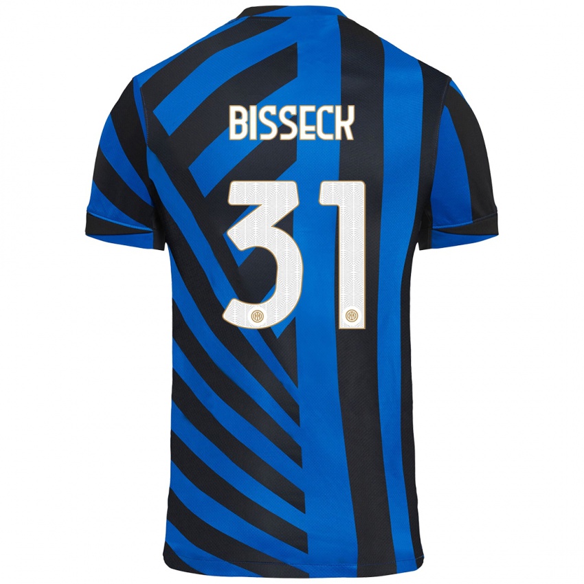 Mujer Camiseta Yann Bisseck #31 Azul Negro 1ª Equipación 2024/25 La Camisa México