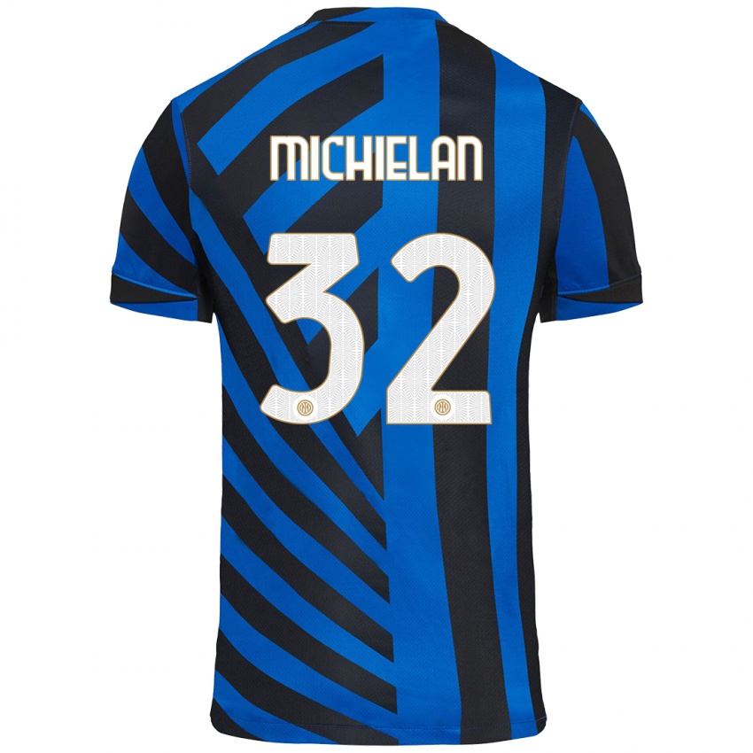 Mujer Camiseta Mattia Michielan #32 Azul Negro 1ª Equipación 2024/25 La Camisa México