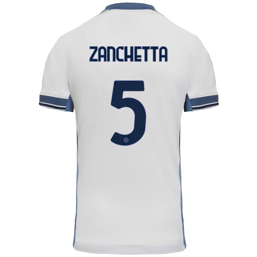 Mujer Camiseta Mattia Zanchetta #5 Blanco Gris 2ª Equipación 2024/25 La Camisa México