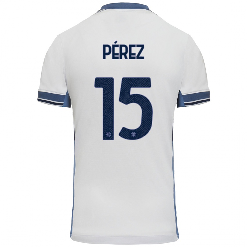 Mujer Camiseta Álex Pérez #15 Blanco Gris 2ª Equipación 2024/25 La Camisa México