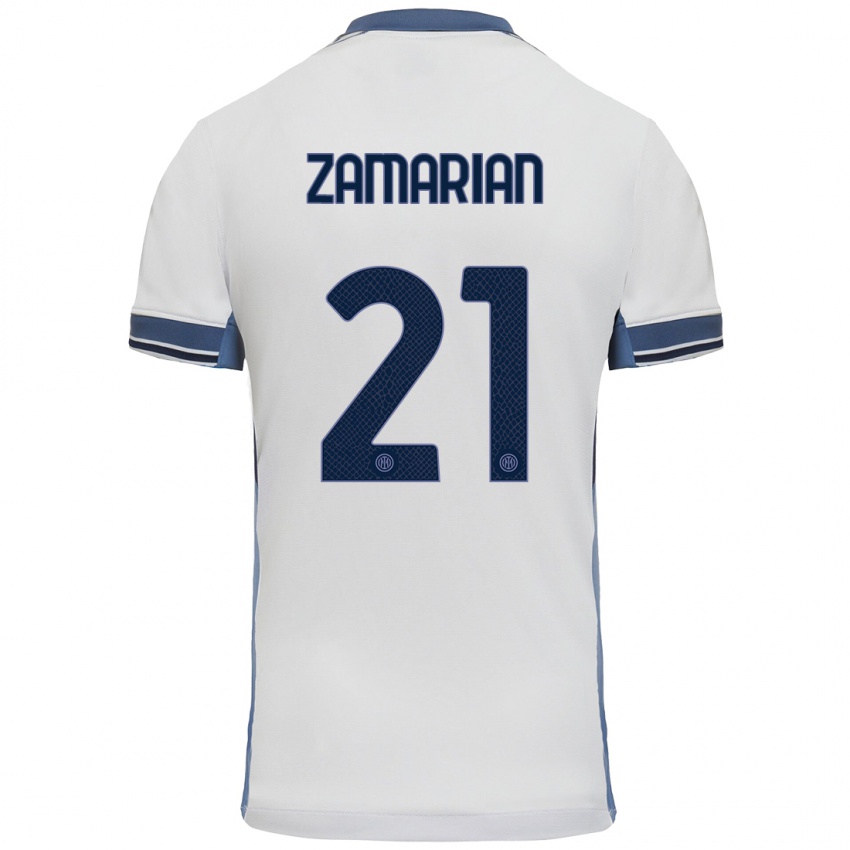 Mujer Camiseta Matteo Zamarian #21 Blanco Gris 2ª Equipación 2024/25 La Camisa México