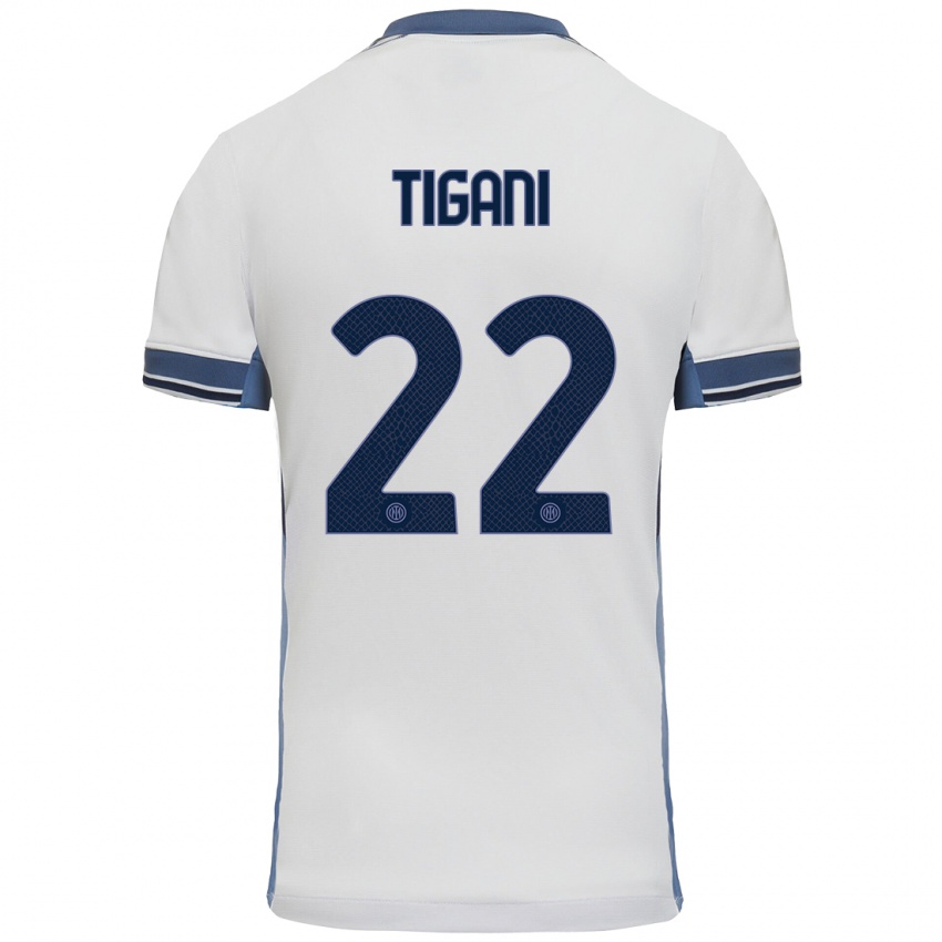 Mujer Camiseta Edoardo Tigani #22 Blanco Gris 2ª Equipación 2024/25 La Camisa México