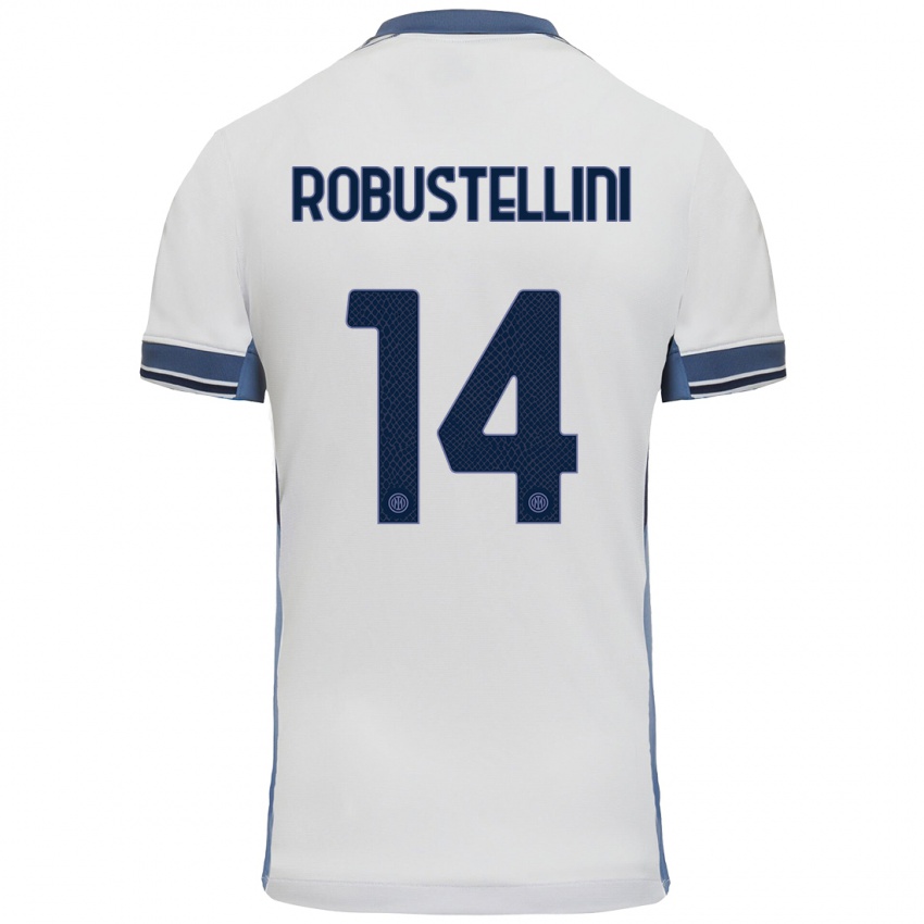 Mujer Camiseta Chiara Robustellini #14 Blanco Gris 2ª Equipación 2024/25 La Camisa México