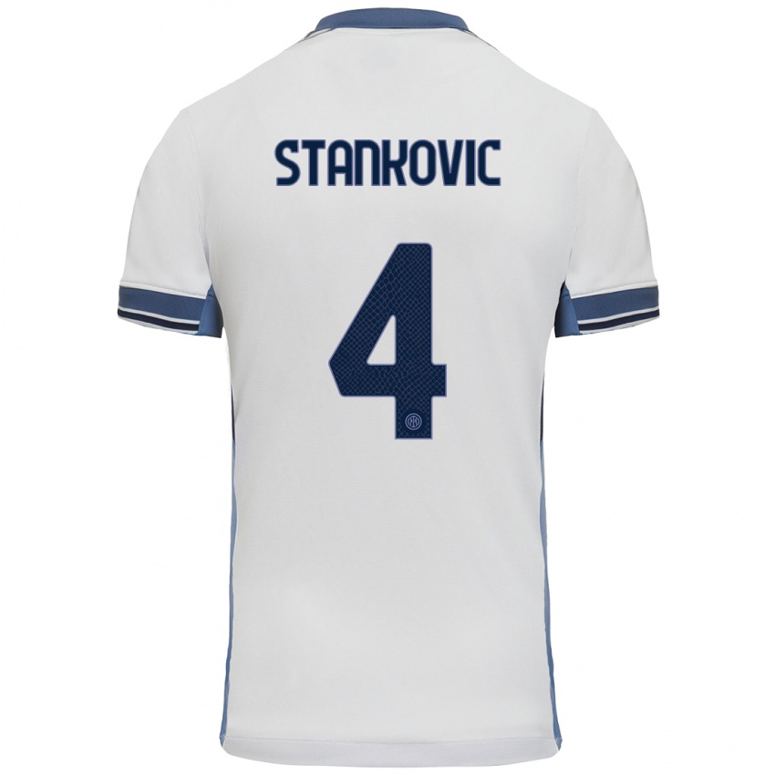 Mujer Camiseta Aleksandar Stankovic #4 Blanco Gris 2ª Equipación 2024/25 La Camisa México