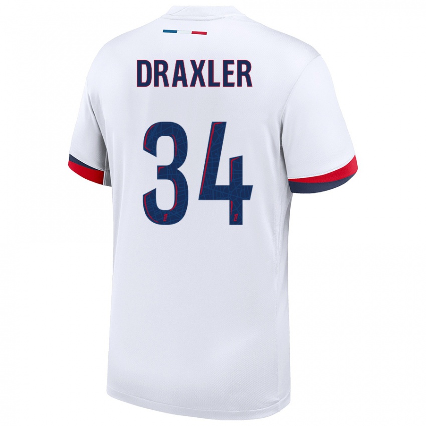 Mujer Camiseta Julian Draxler #34 Blanco Azul Rojo 2ª Equipación 2024/25 La Camisa México