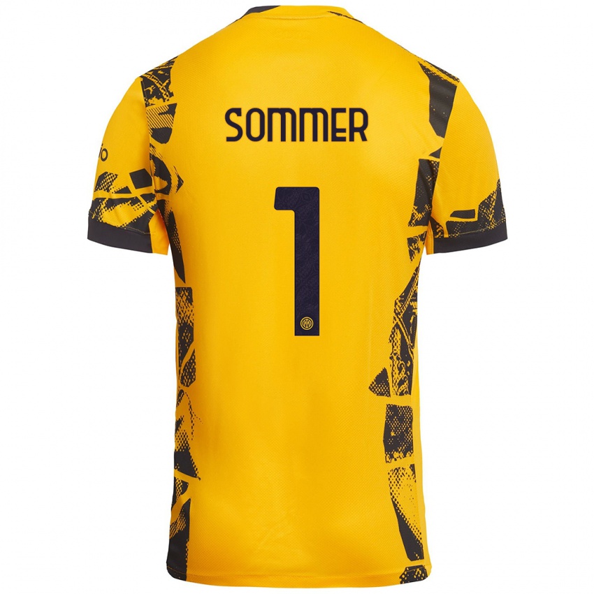 Mujer Camiseta Yann Sommer #1 Dorado Negro Equipación Tercera 2024/25 La Camisa México