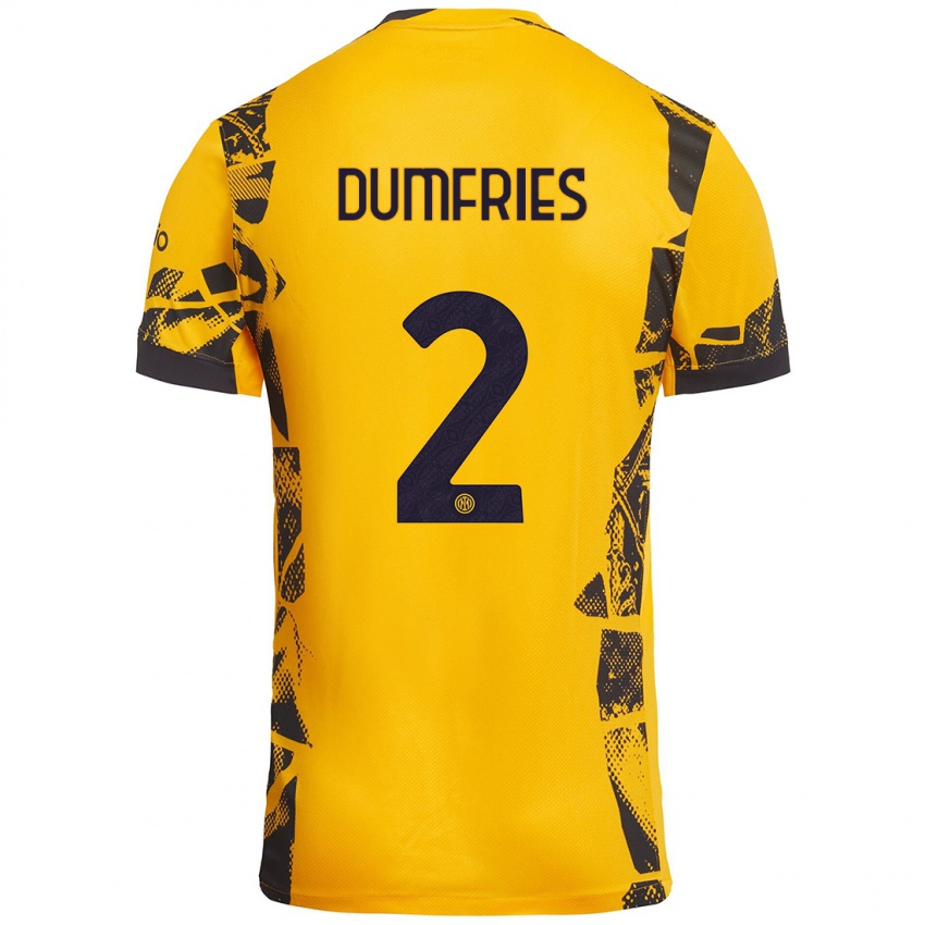 Mujer Camiseta Denzel Dumfries #2 Dorado Negro Equipación Tercera 2024/25 La Camisa México