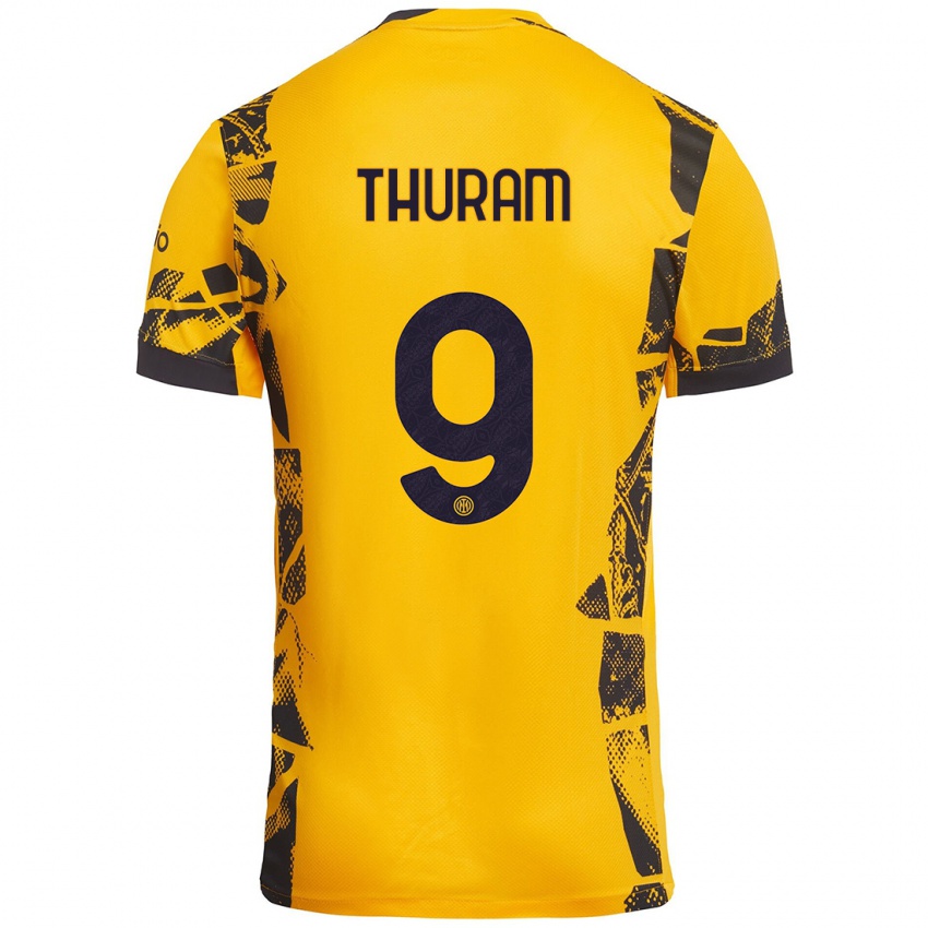 Mujer Camiseta Marcus Thuram #9 Dorado Negro Equipación Tercera 2024/25 La Camisa México