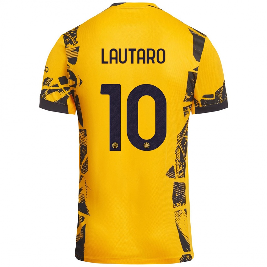 Mujer Camiseta Lautaro Martínez #10 Dorado Negro Equipación Tercera 2024/25 La Camisa México