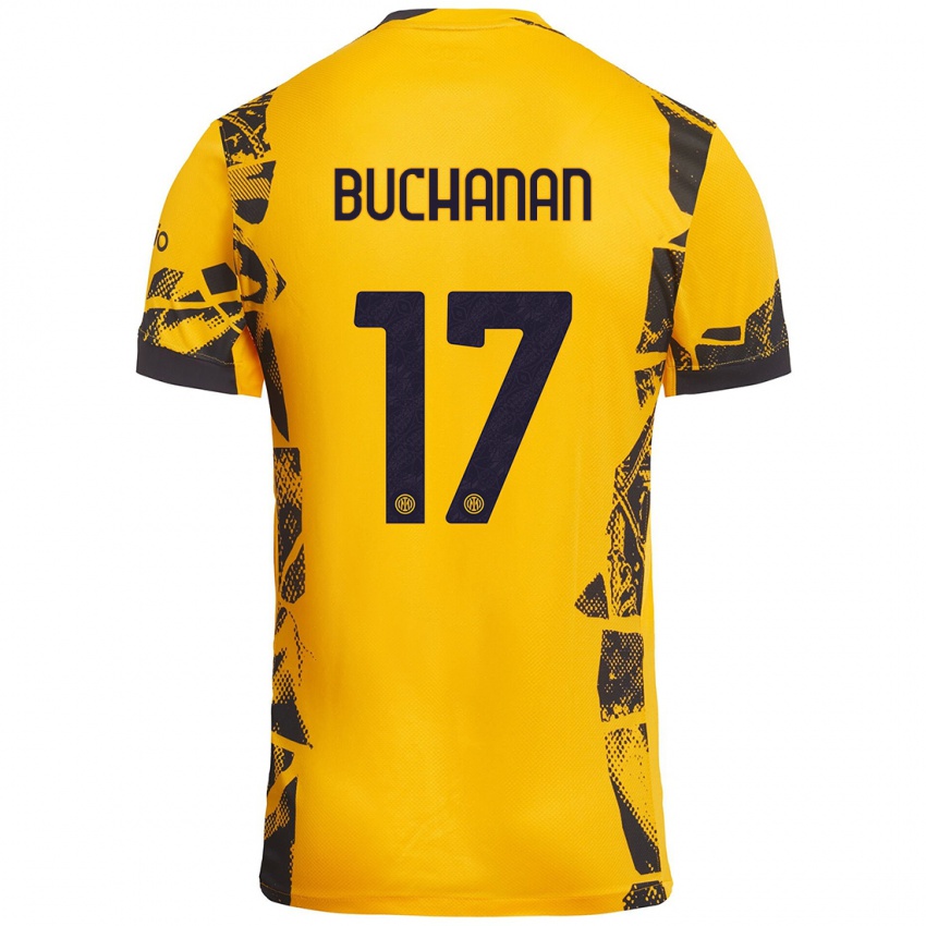 Mujer Camiseta Tajon Buchanan #17 Dorado Negro Equipación Tercera 2024/25 La Camisa México