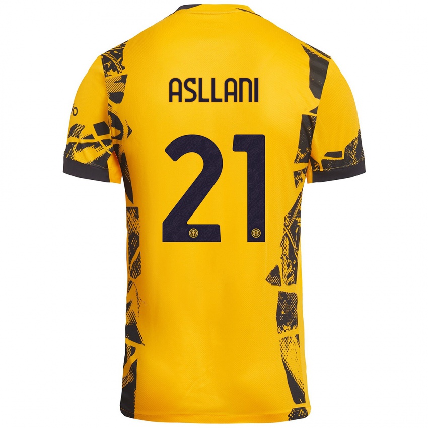 Mujer Camiseta Kristjan Asllani #21 Dorado Negro Equipación Tercera 2024/25 La Camisa México