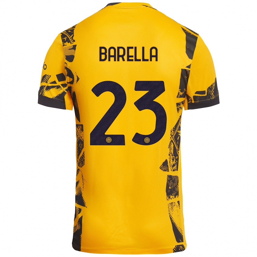 Mujer Camiseta Nicolò Barella #23 Dorado Negro Equipación Tercera 2024/25 La Camisa México