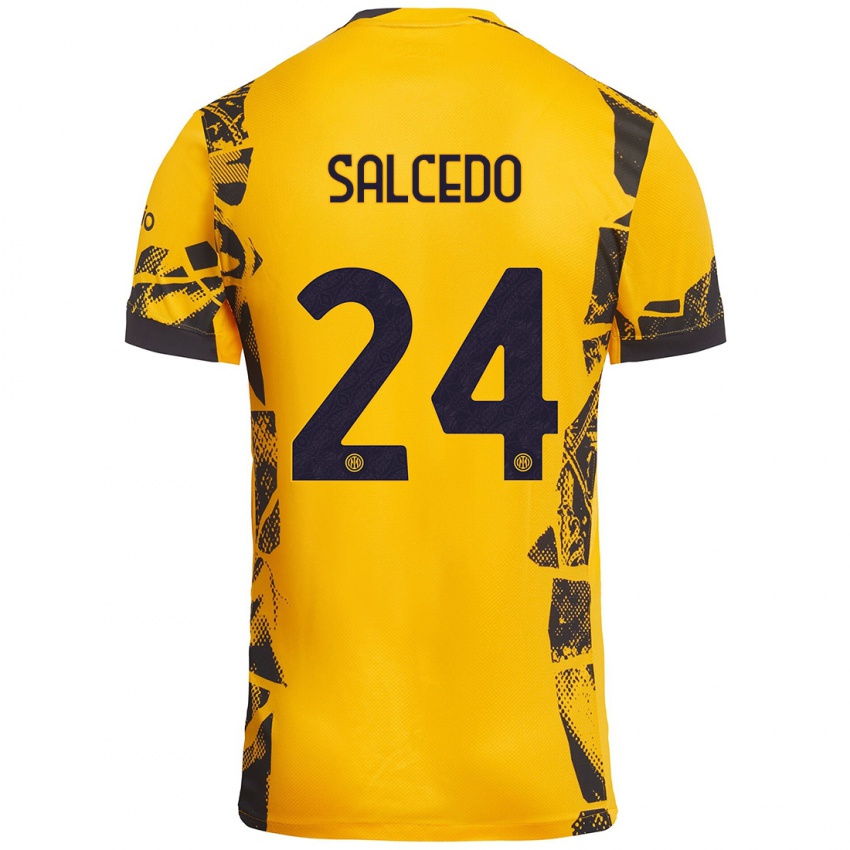 Mujer Camiseta Eddie Salcedo #24 Dorado Negro Equipación Tercera 2024/25 La Camisa México