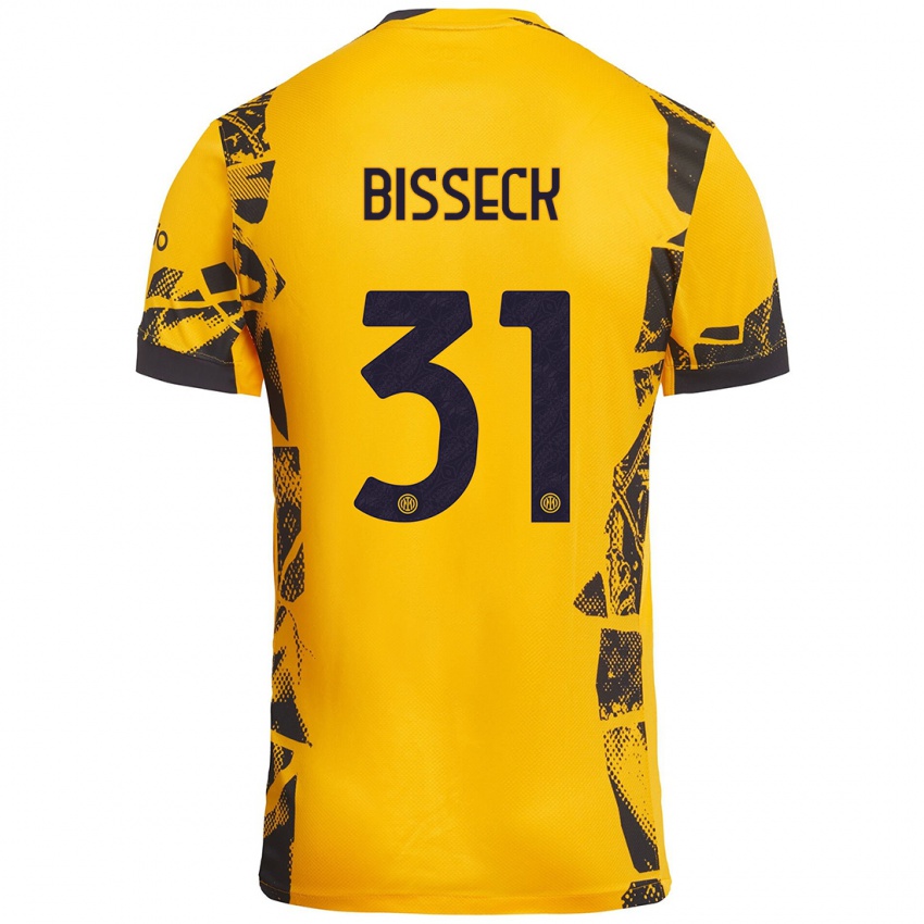 Mujer Camiseta Yann Bisseck #31 Dorado Negro Equipación Tercera 2024/25 La Camisa México