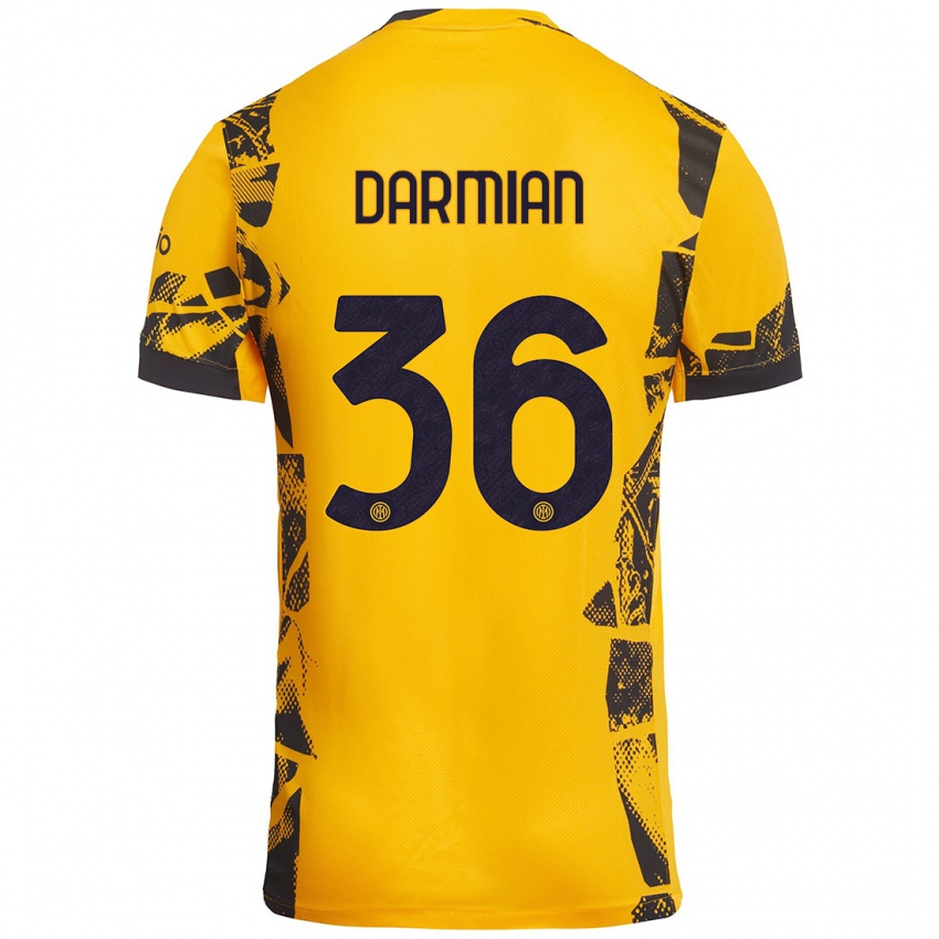 Mujer Camiseta Matteo Darmian #36 Dorado Negro Equipación Tercera 2024/25 La Camisa México