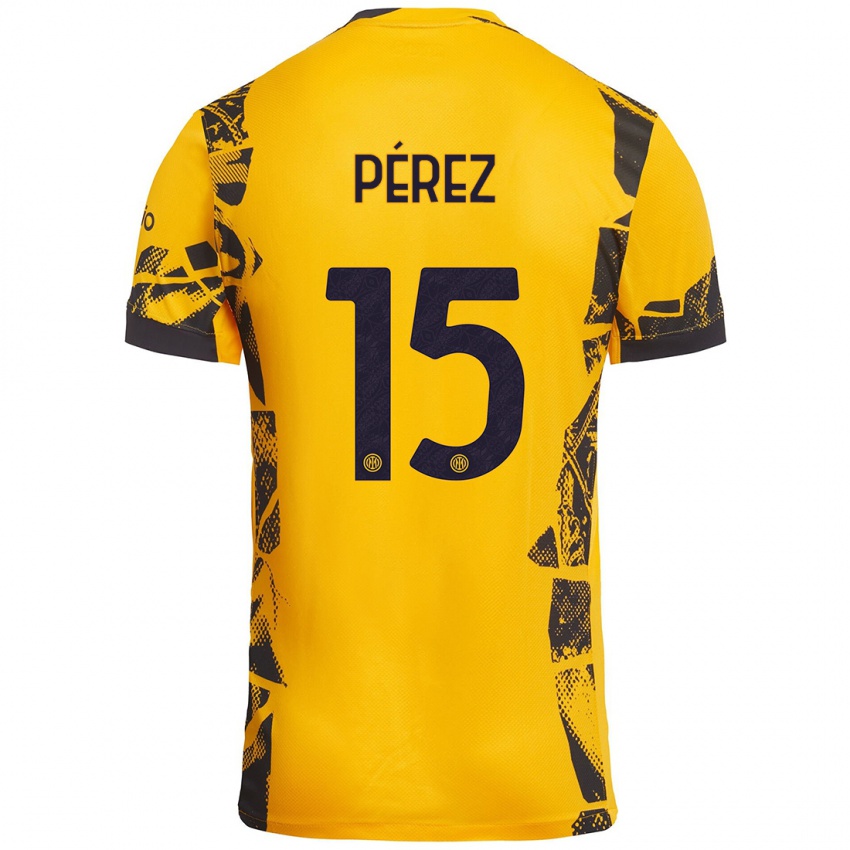 Mujer Camiseta Álex Pérez #15 Dorado Negro Equipación Tercera 2024/25 La Camisa México