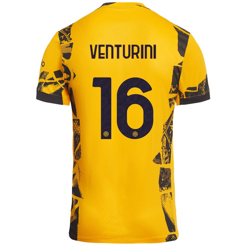 Mujer Camiseta Matteo Venturini #16 Dorado Negro Equipación Tercera 2024/25 La Camisa México