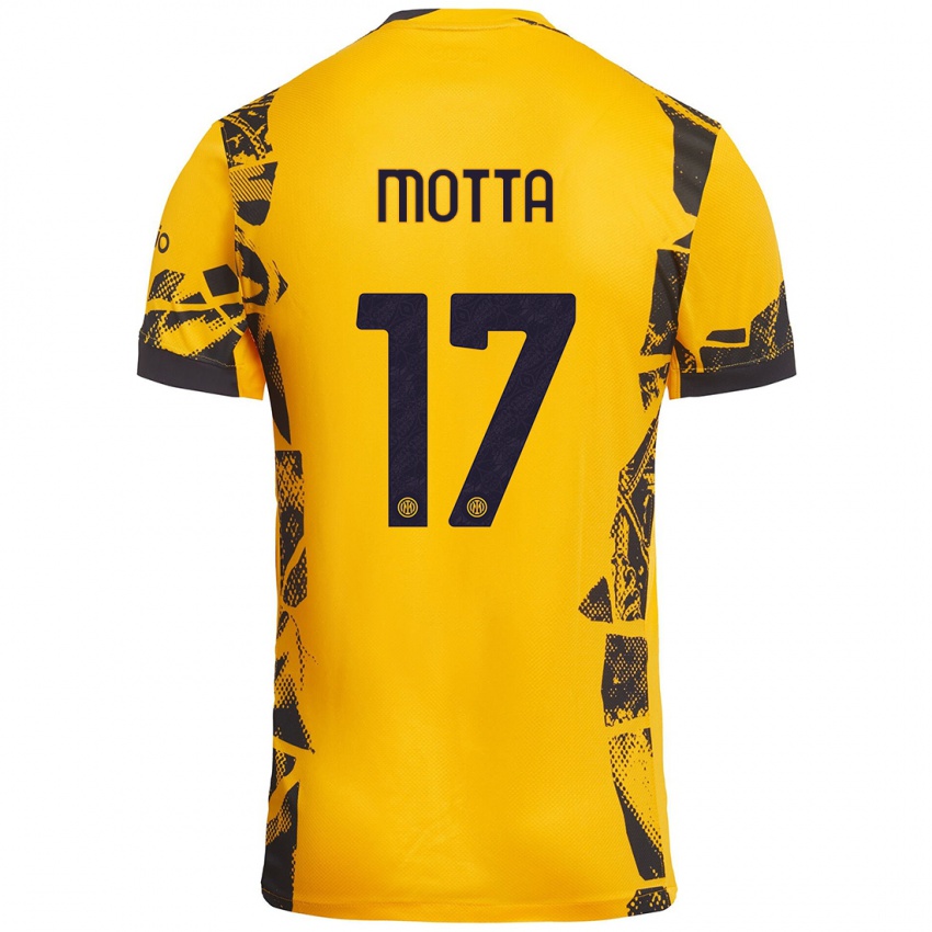 Mujer Camiseta Matteo Motta #17 Dorado Negro Equipación Tercera 2024/25 La Camisa México