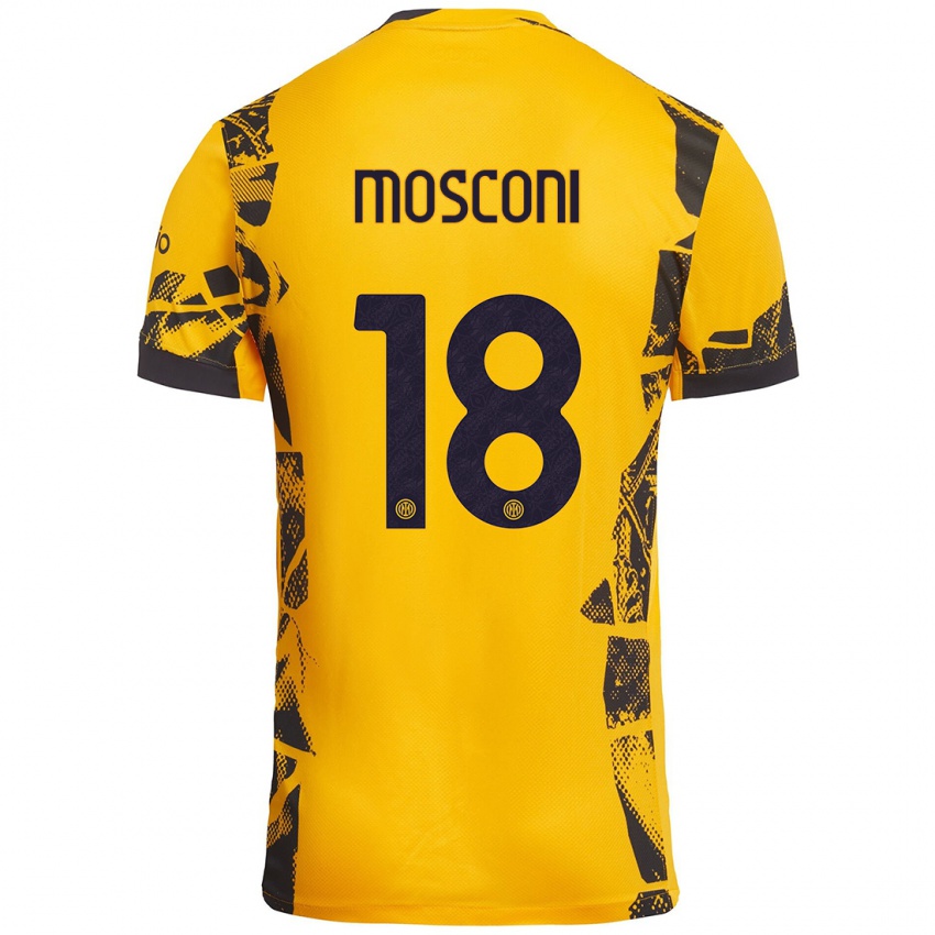 Mujer Camiseta Mattia Mosconi #18 Dorado Negro Equipación Tercera 2024/25 La Camisa México