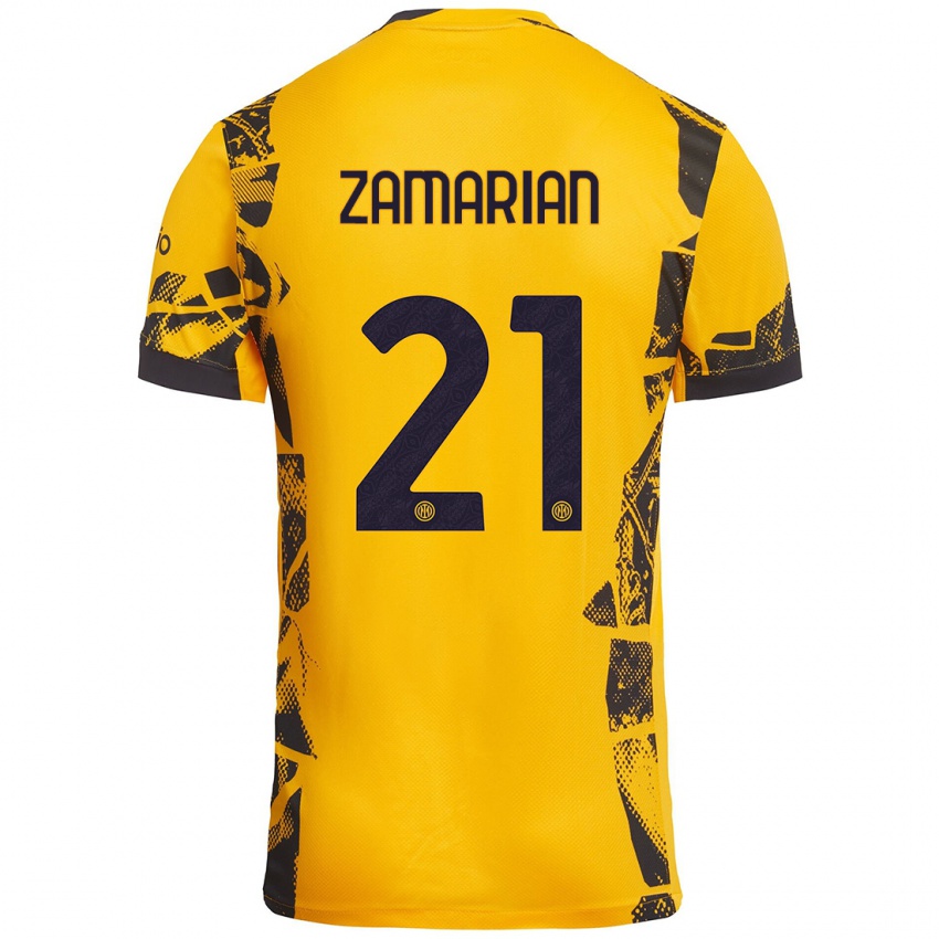 Mujer Camiseta Matteo Zamarian #21 Dorado Negro Equipación Tercera 2024/25 La Camisa México