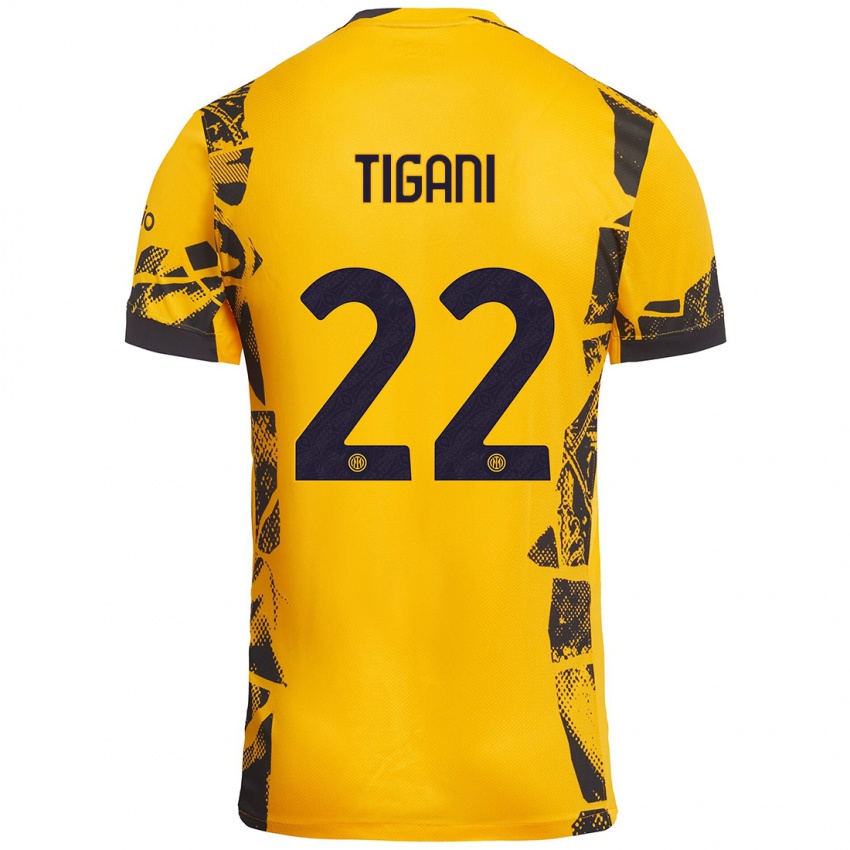 Mujer Camiseta Edoardo Tigani #22 Dorado Negro Equipación Tercera 2024/25 La Camisa México