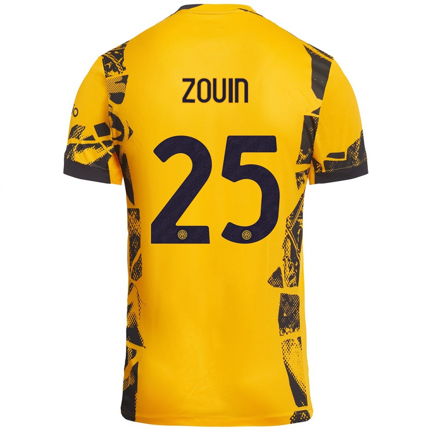 Mujer Camiseta Aymen Zouin #25 Dorado Negro Equipación Tercera 2024/25 La Camisa México