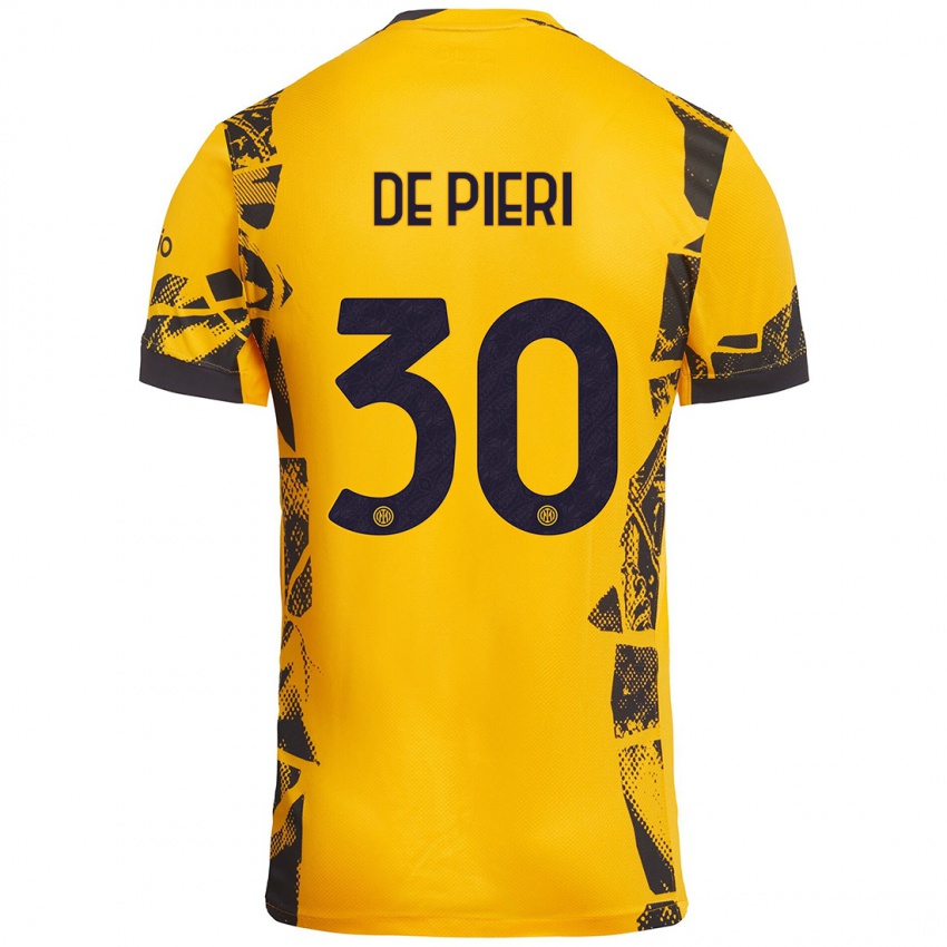 Mujer Camiseta Giacomo De Pieri #30 Dorado Negro Equipación Tercera 2024/25 La Camisa México