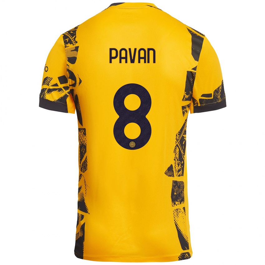 Mujer Camiseta Matilde Pavan #8 Dorado Negro Equipación Tercera 2024/25 La Camisa México