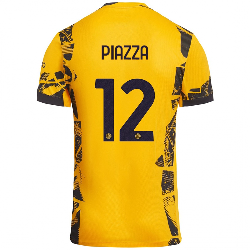 Mujer Camiseta Alessia Piazza #12 Dorado Negro Equipación Tercera 2024/25 La Camisa México