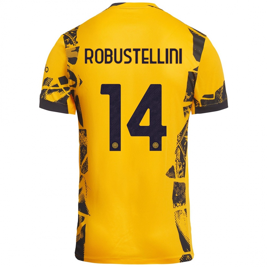 Mujer Camiseta Chiara Robustellini #14 Dorado Negro Equipación Tercera 2024/25 La Camisa México