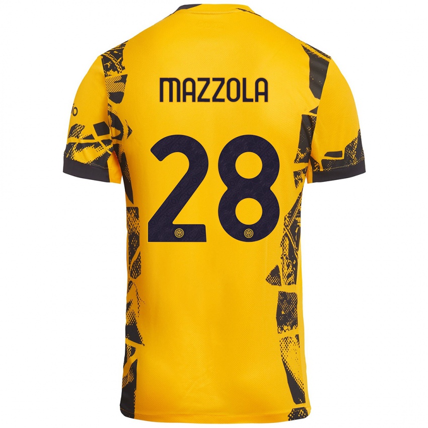 Mujer Camiseta Giuseppe Mazzola #28 Dorado Negro Equipación Tercera 2024/25 La Camisa México