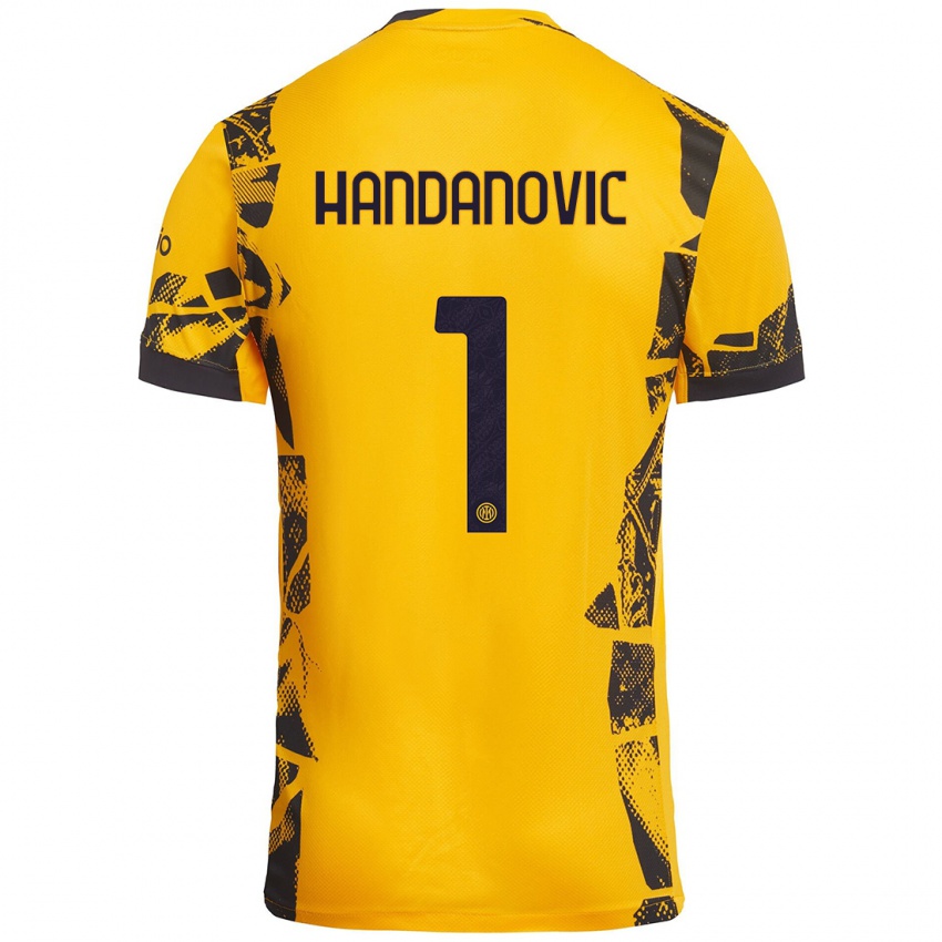 Mujer Camiseta Samir Handanovic #1 Dorado Negro Equipación Tercera 2024/25 La Camisa México