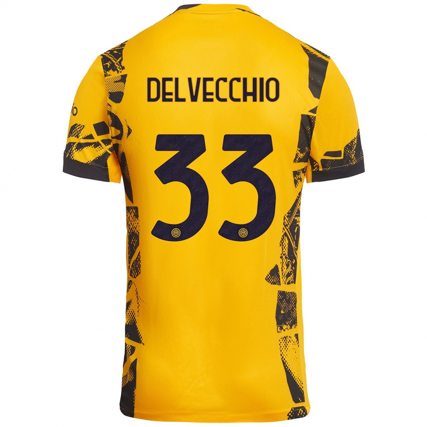 Mujer Camiseta Gabriele Delvecchio #33 Dorado Negro Equipación Tercera 2024/25 La Camisa México