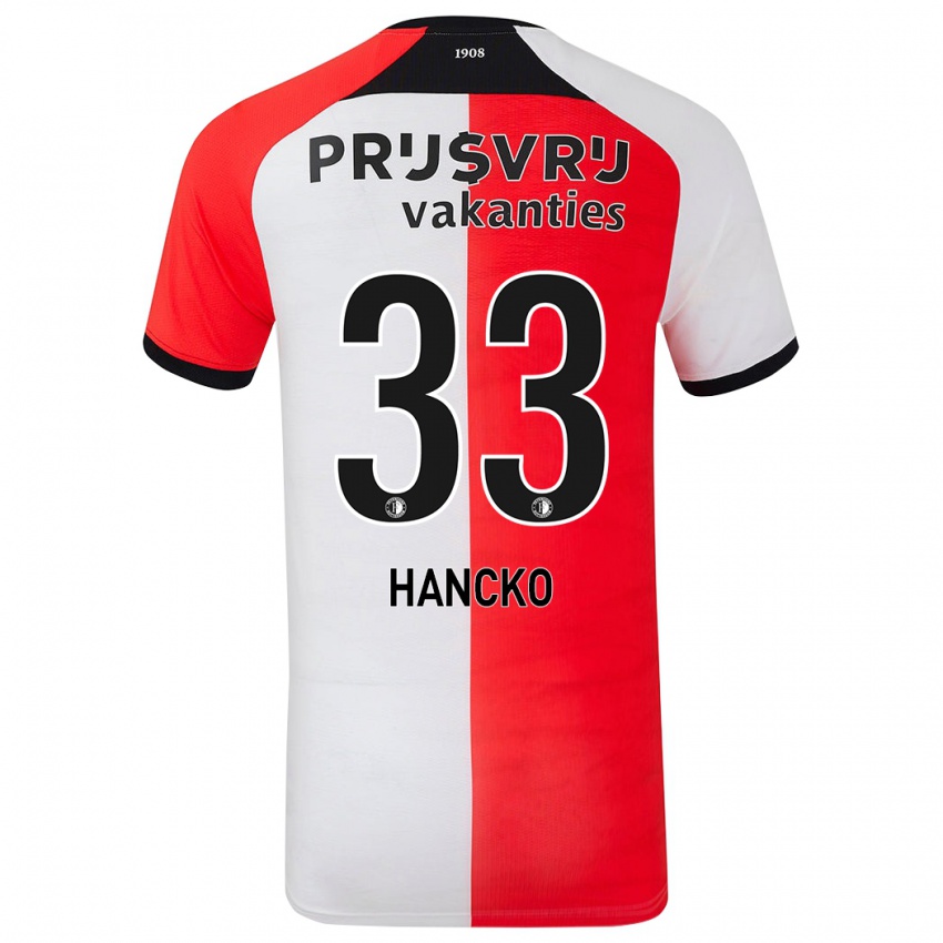 Niño Camiseta David Hancko #33 Rojo Blanco 1ª Equipación 2024/25 La Camisa México