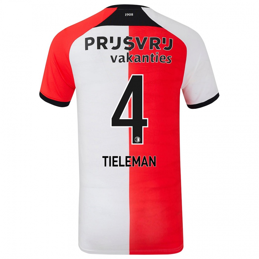 Niño Camiseta Jerry Tieleman #4 Rojo Blanco 1ª Equipación 2024/25 La Camisa México