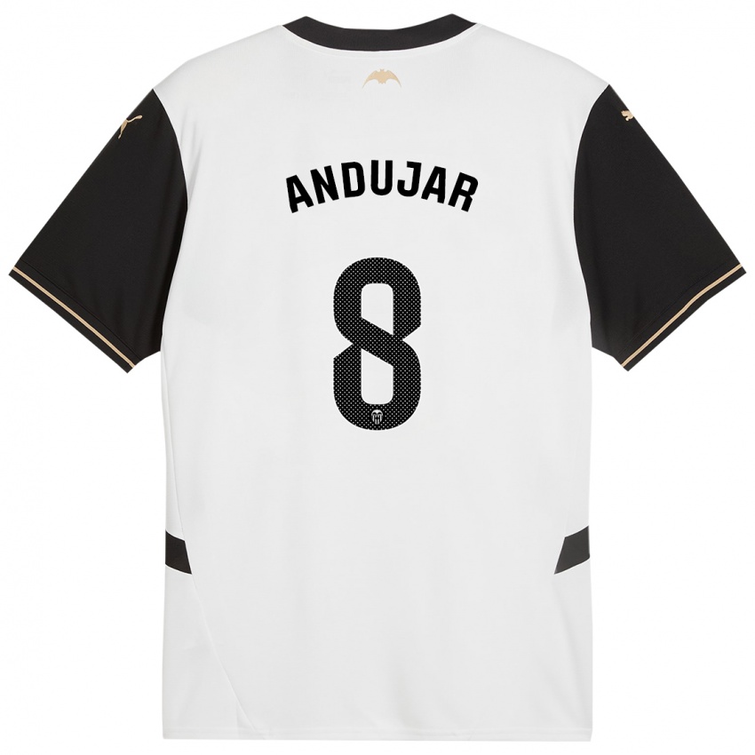 Niño Camiseta Candela Andujar #8 Blanco Negro 1ª Equipación 2024/25 La Camisa México