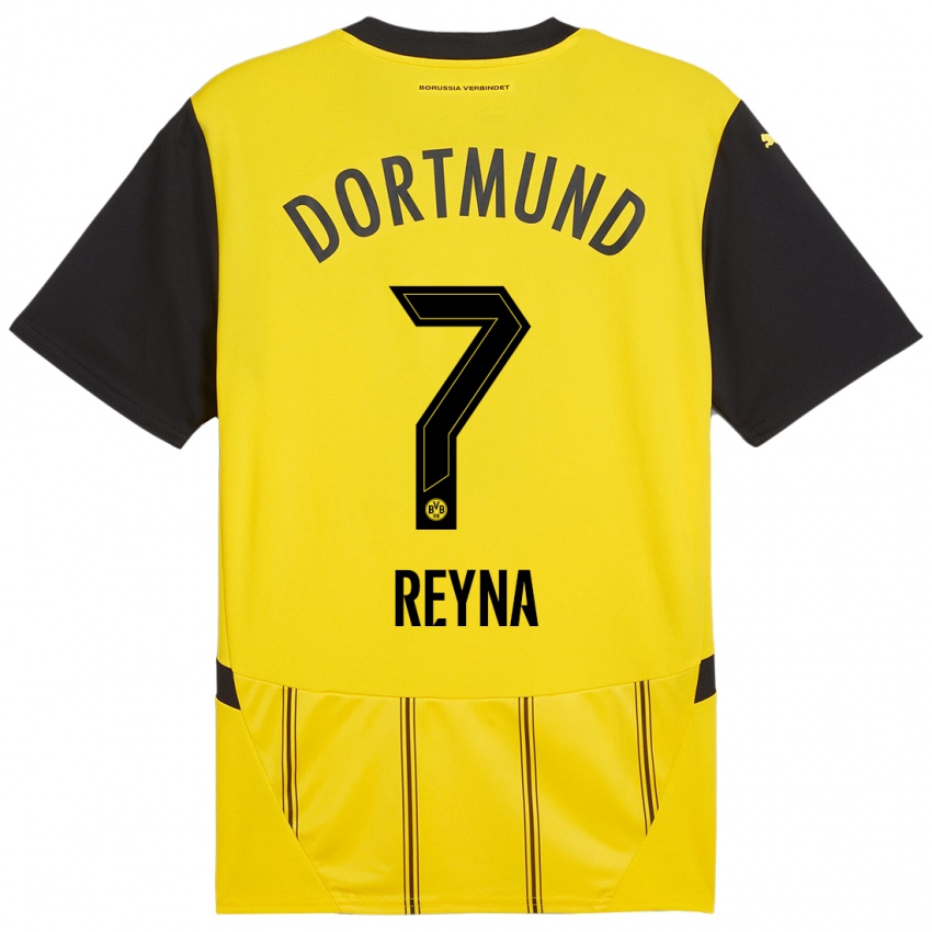 Niño Camiseta Giovanni Reyna #7 Amarillo Negro 1ª Equipación 2024/25 La Camisa México