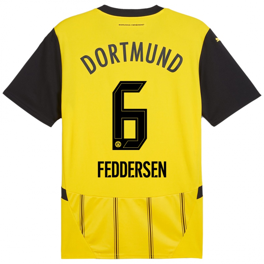 Niño Camiseta Jonas Feddersen #6 Amarillo Negro 1ª Equipación 2024/25 La Camisa México