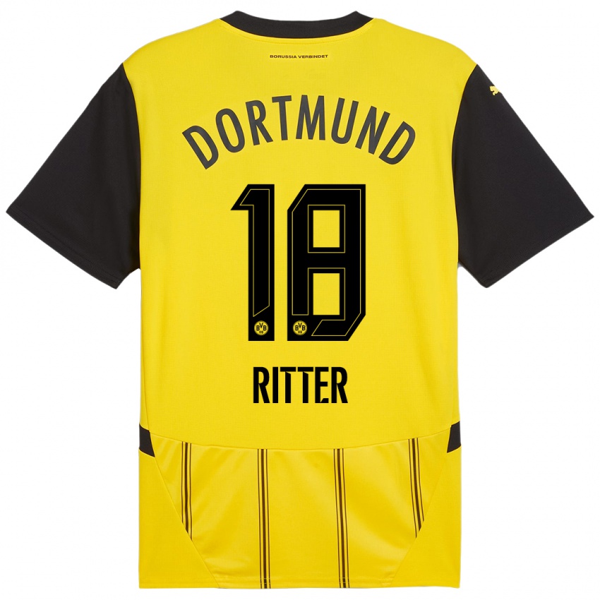 Niño Camiseta Roméo Ritter #18 Amarillo Negro 1ª Equipación 2024/25 La Camisa México