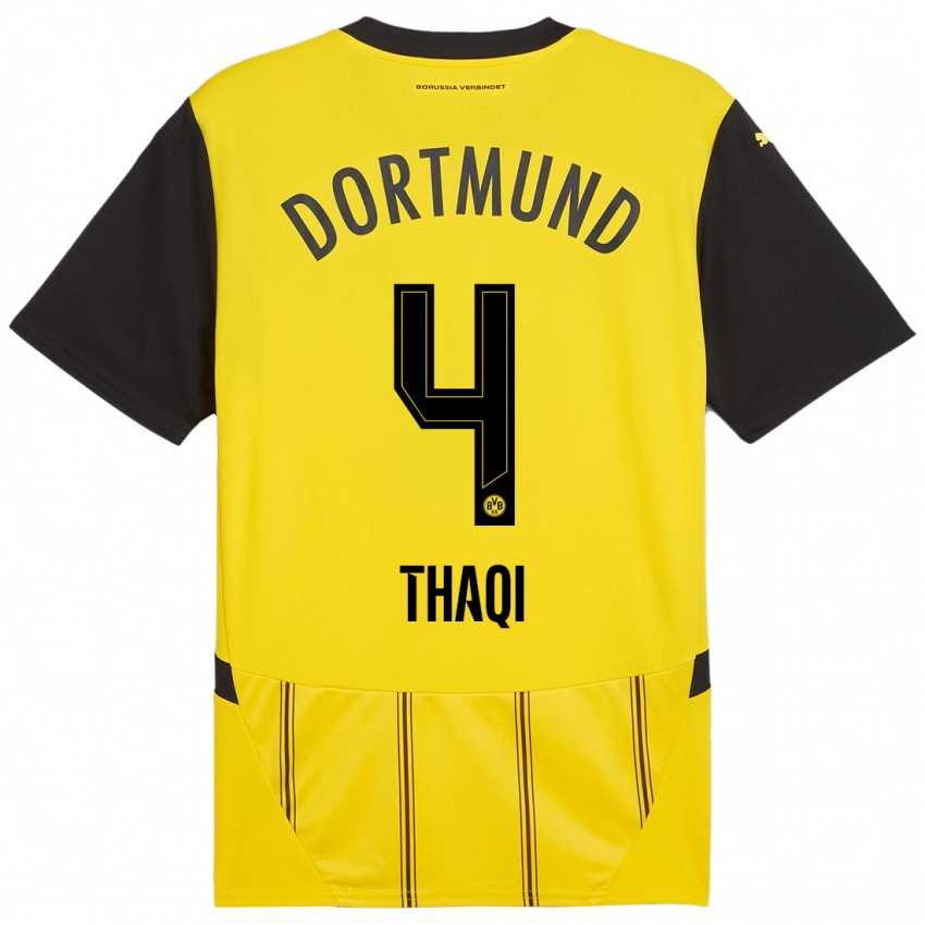 Niño Camiseta Albin Thaqi #4 Amarillo Negro 1ª Equipación 2024/25 La Camisa México